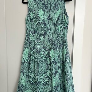Elegant and Quirky Green and Navy Patterned Dress